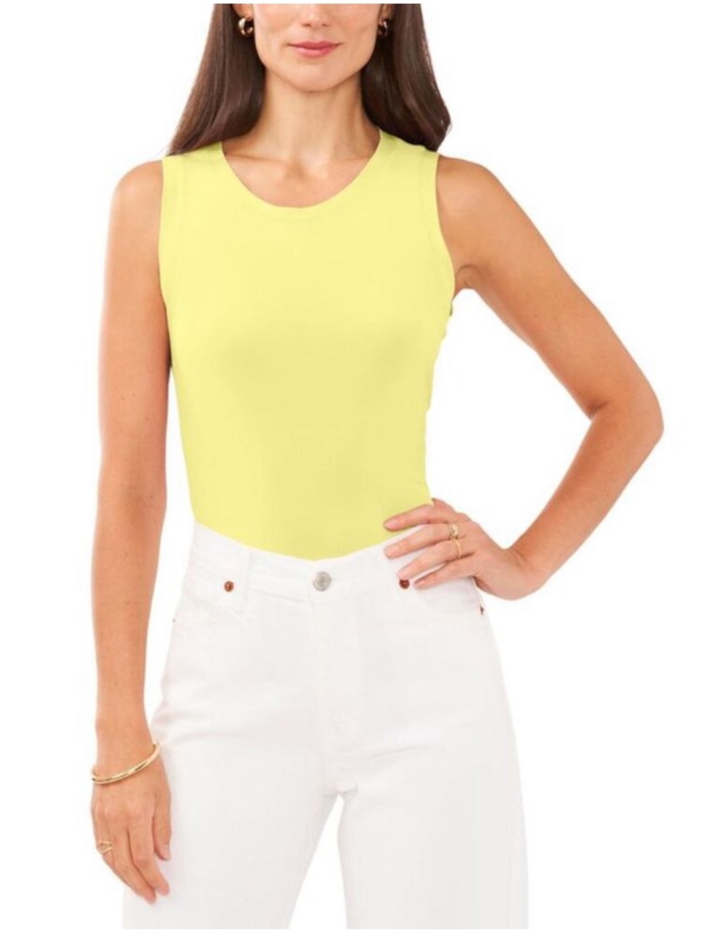 Vince Camuto neon yellow sleeveless tank top keyhole back slit